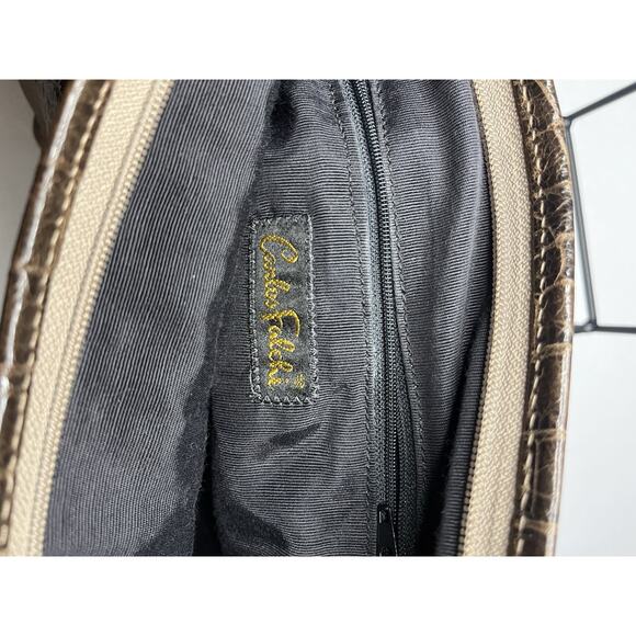 Carlos Falchi Vintage Croc Embossed Leather Purse Brown - Picture 7 of 15